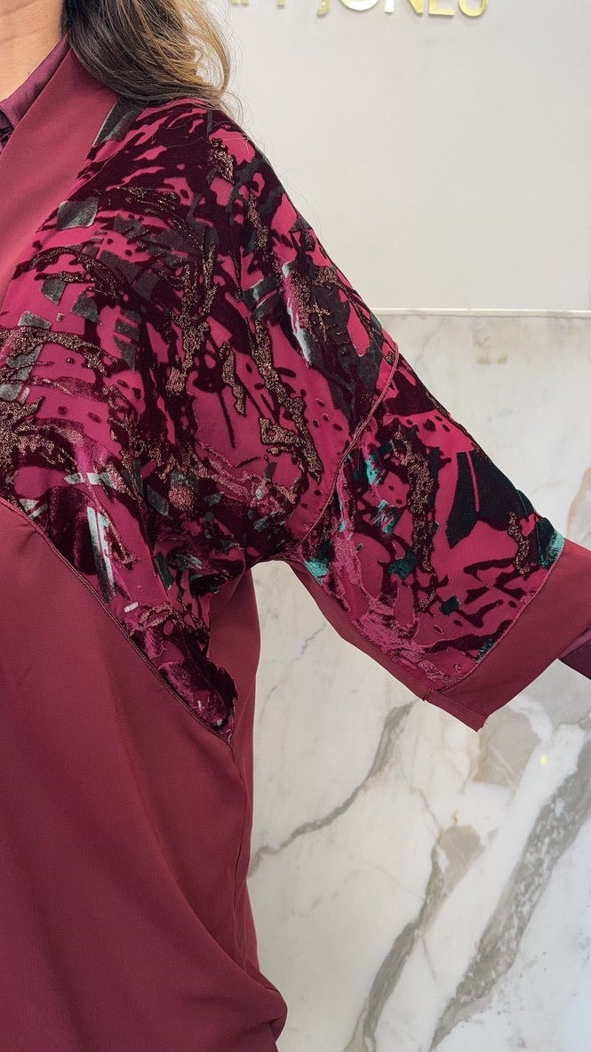 Kimono bordeaux fleurs Kim gold