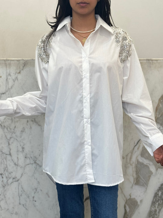 chemise strass épaules blanche