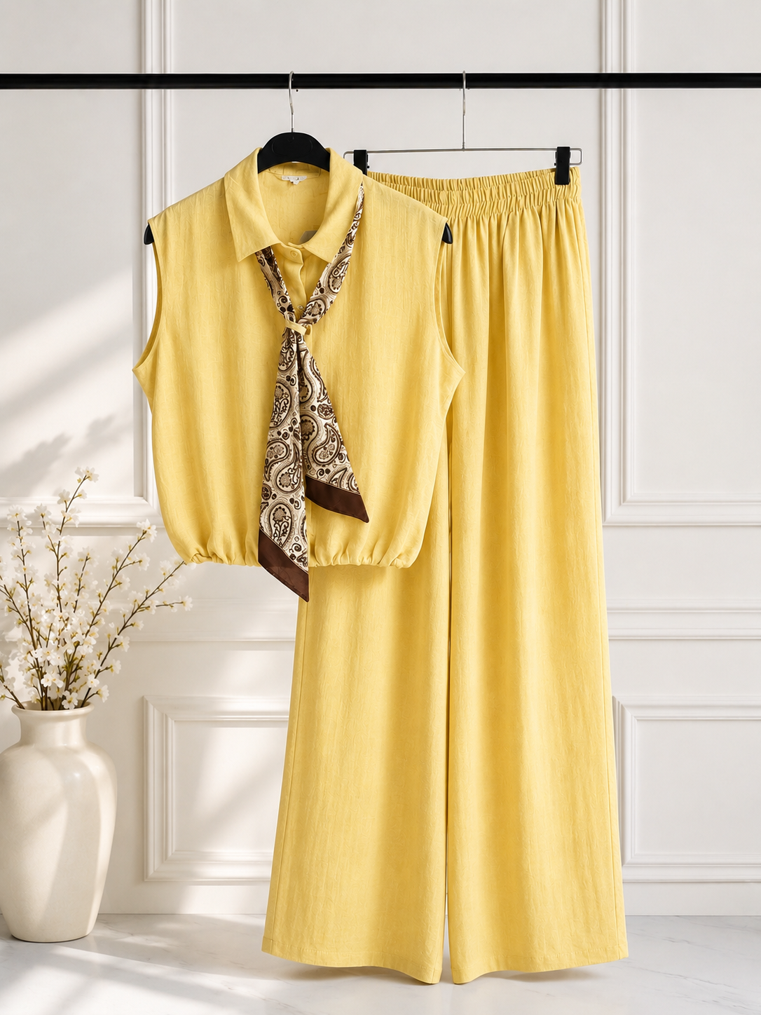 Ensemble comme lin cravate marron Bandana