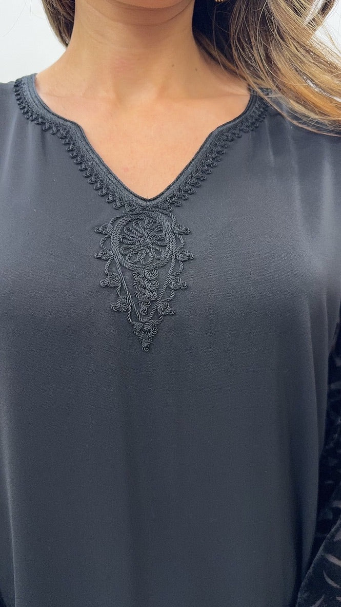 Gandoura avec cotés velours noire