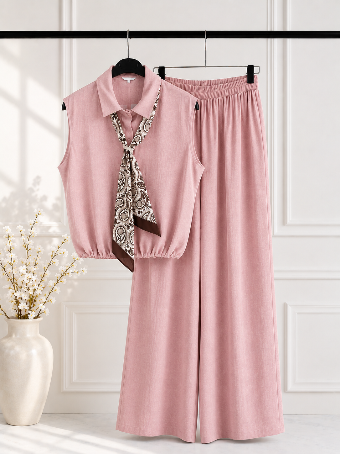 Ensemble comme lin cravate marron Bandana