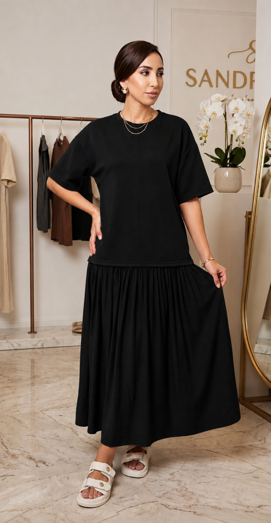 Robe T-shirt plissée en bas MIU