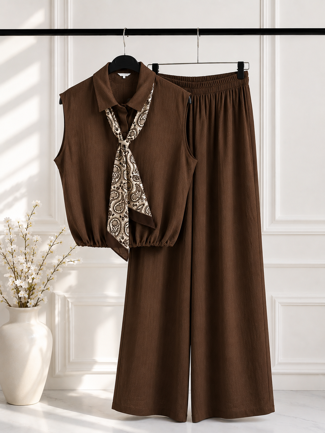 Ensemble comme lin cravate marron Bandana