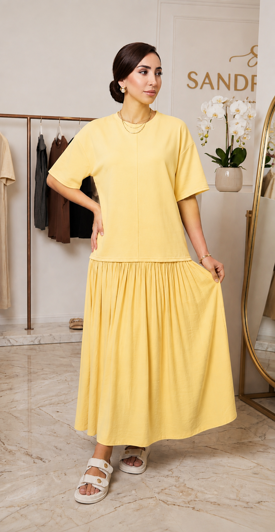 Robe T-shirt plissée en bas MIU