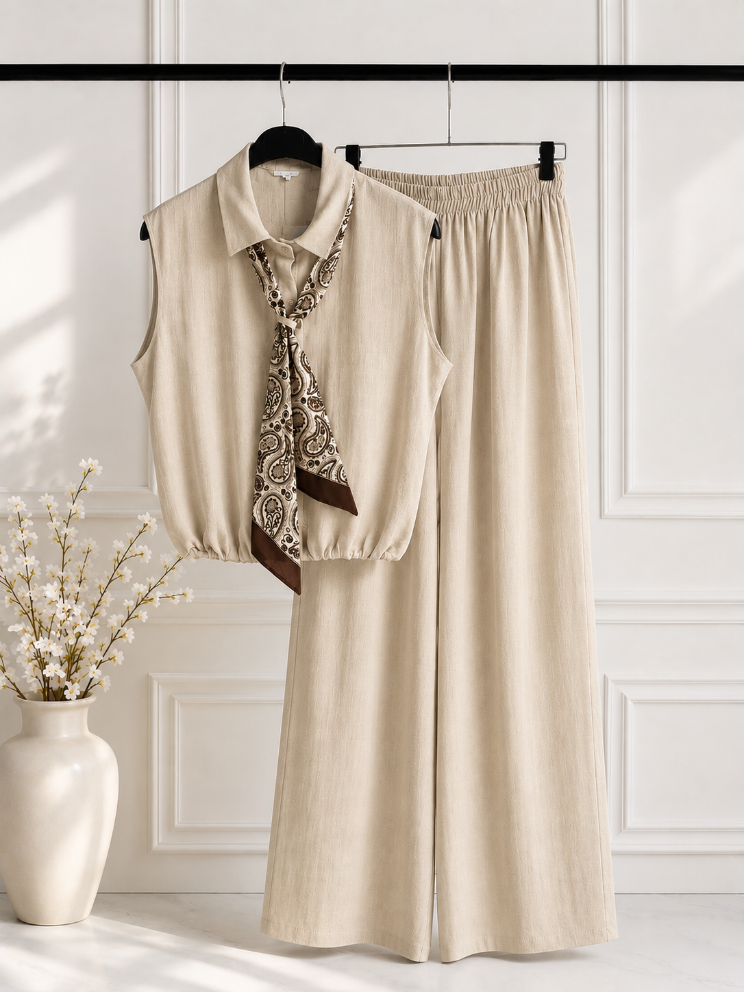 Ensemble comme lin cravate marron Bandana