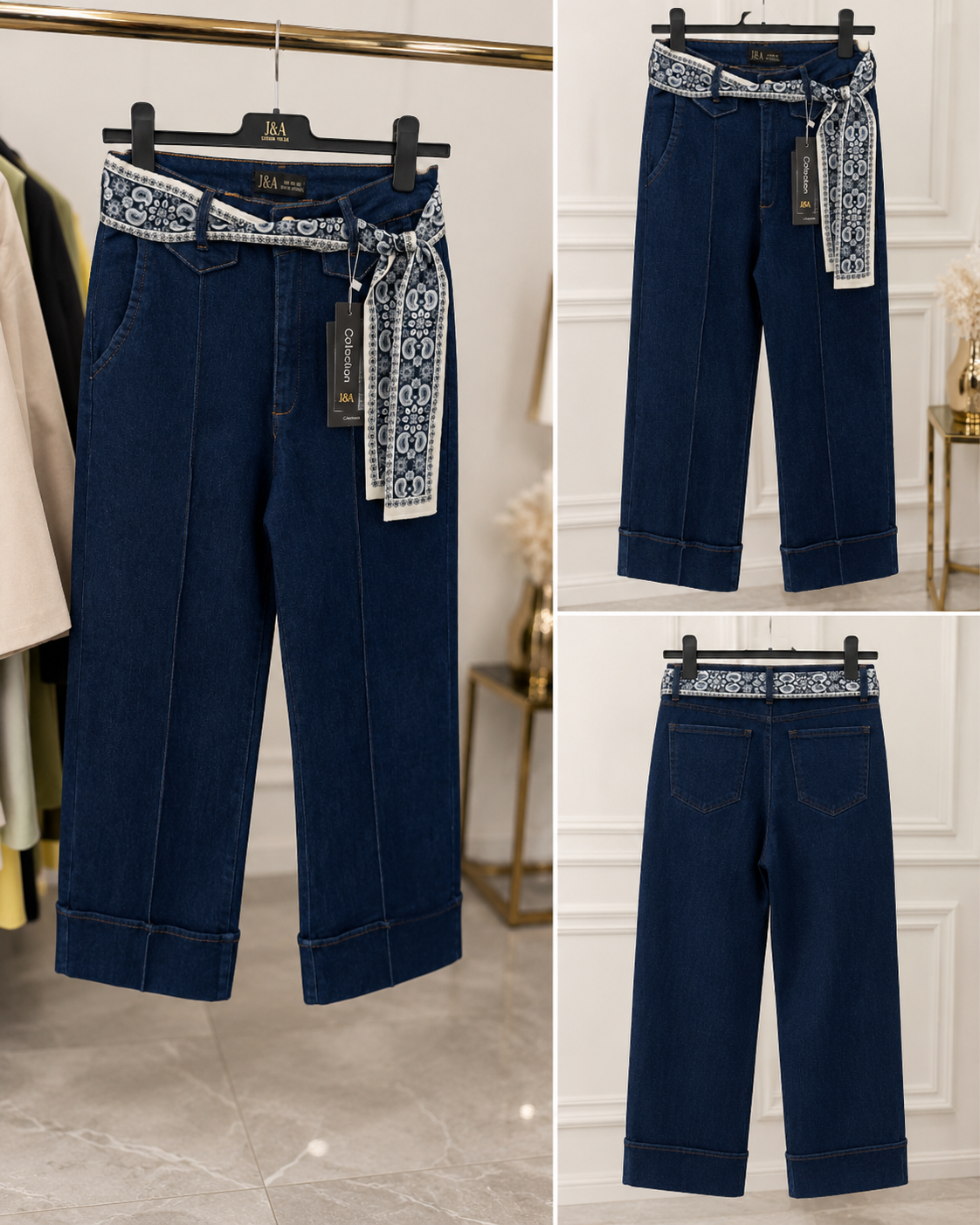 Jean foncé poches trai foulard