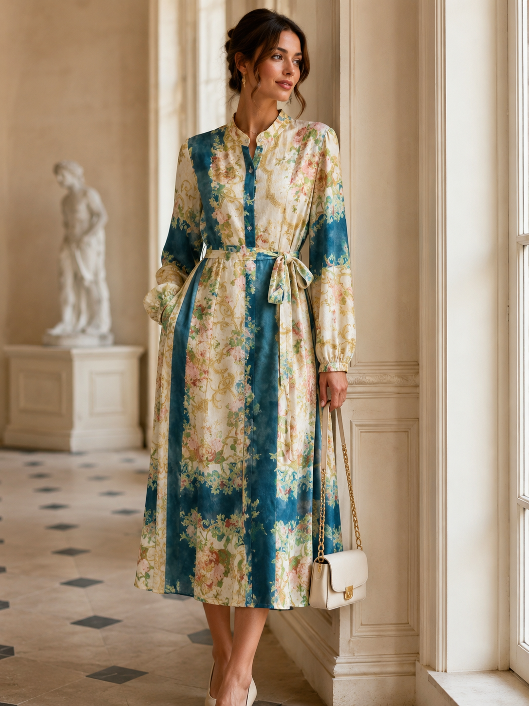 Robe langue manches longues fleurie