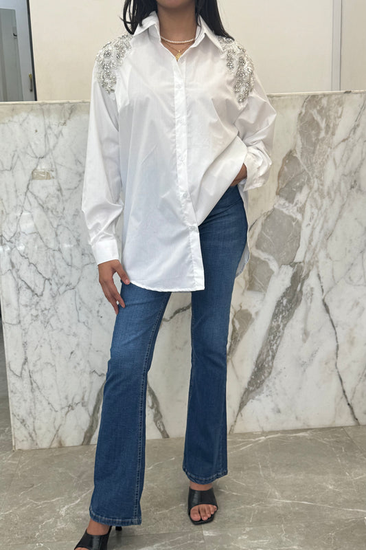 chemise strass épaules blanche