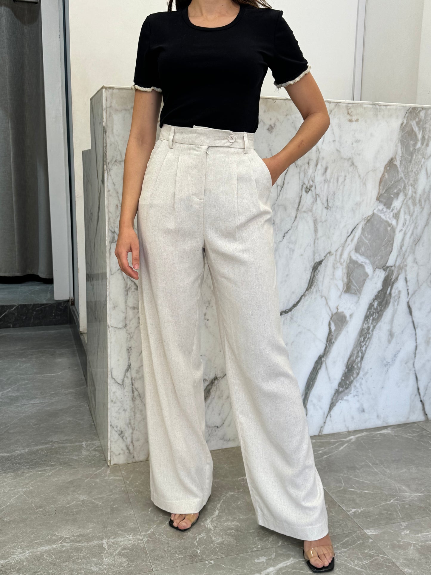 pantalon lin crème