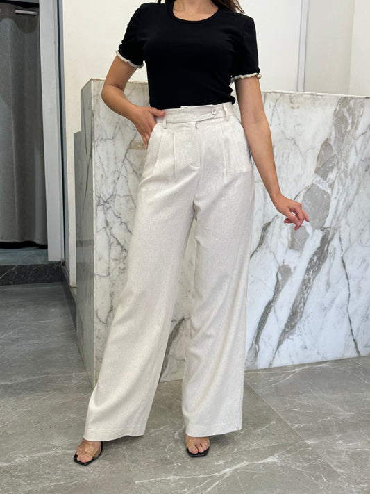 pantalon lin crème