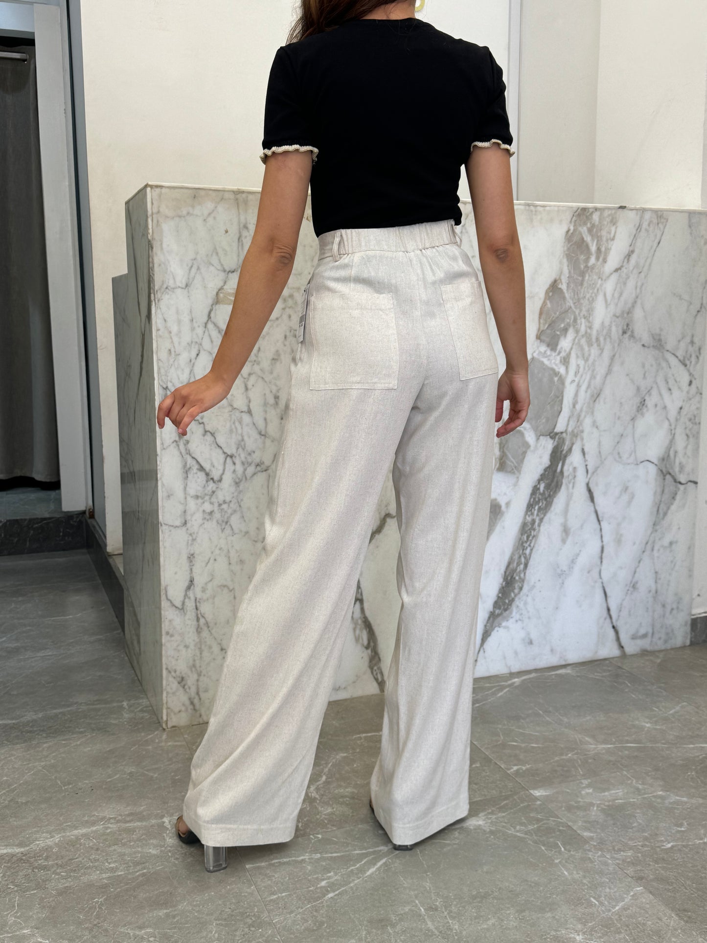 pantalon lin crème