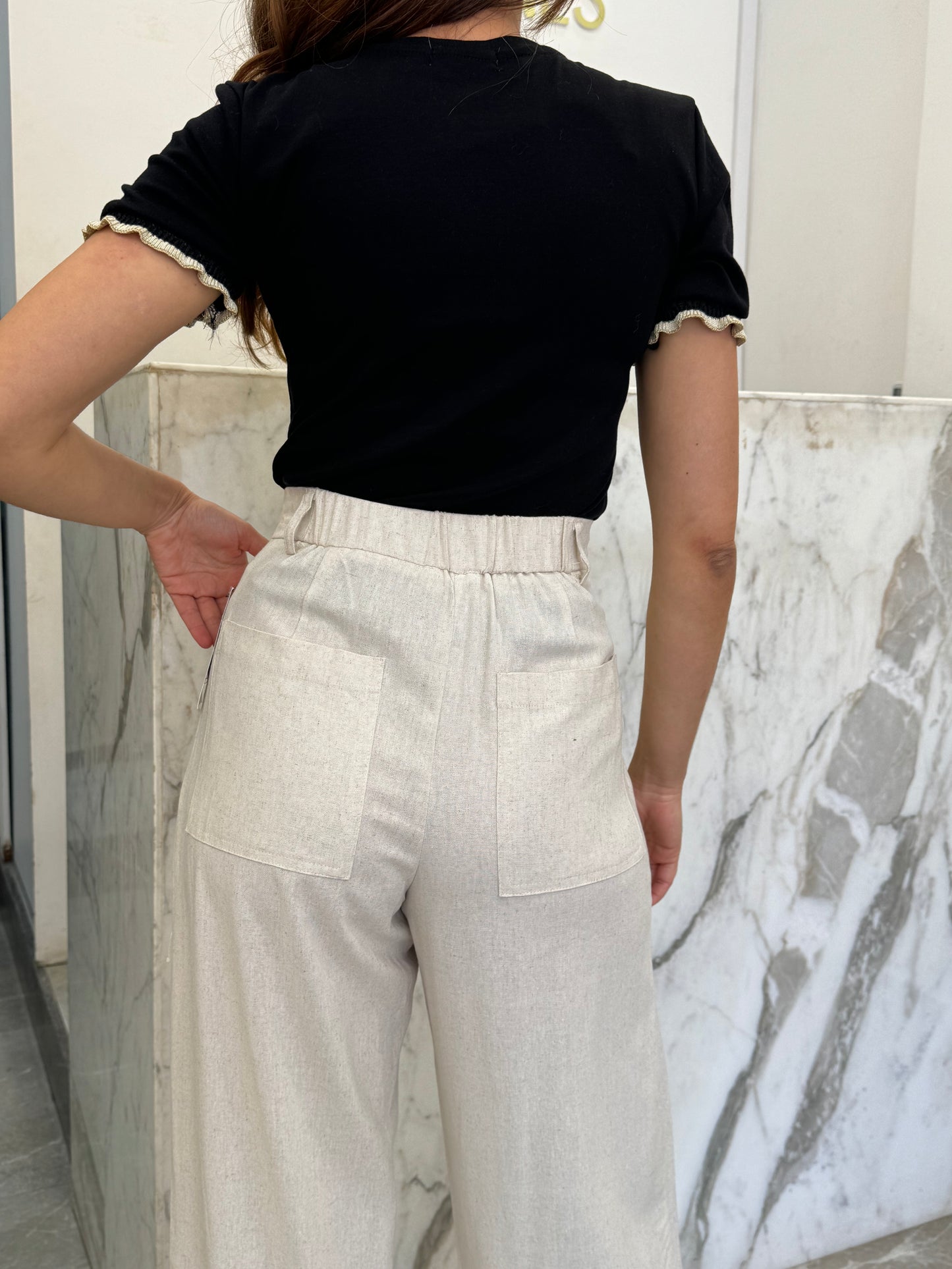 pantalon lin crème