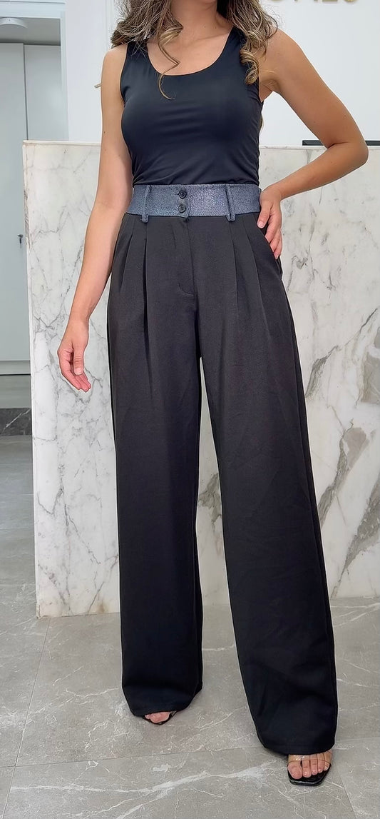 pantalon noir droit bande effet jean