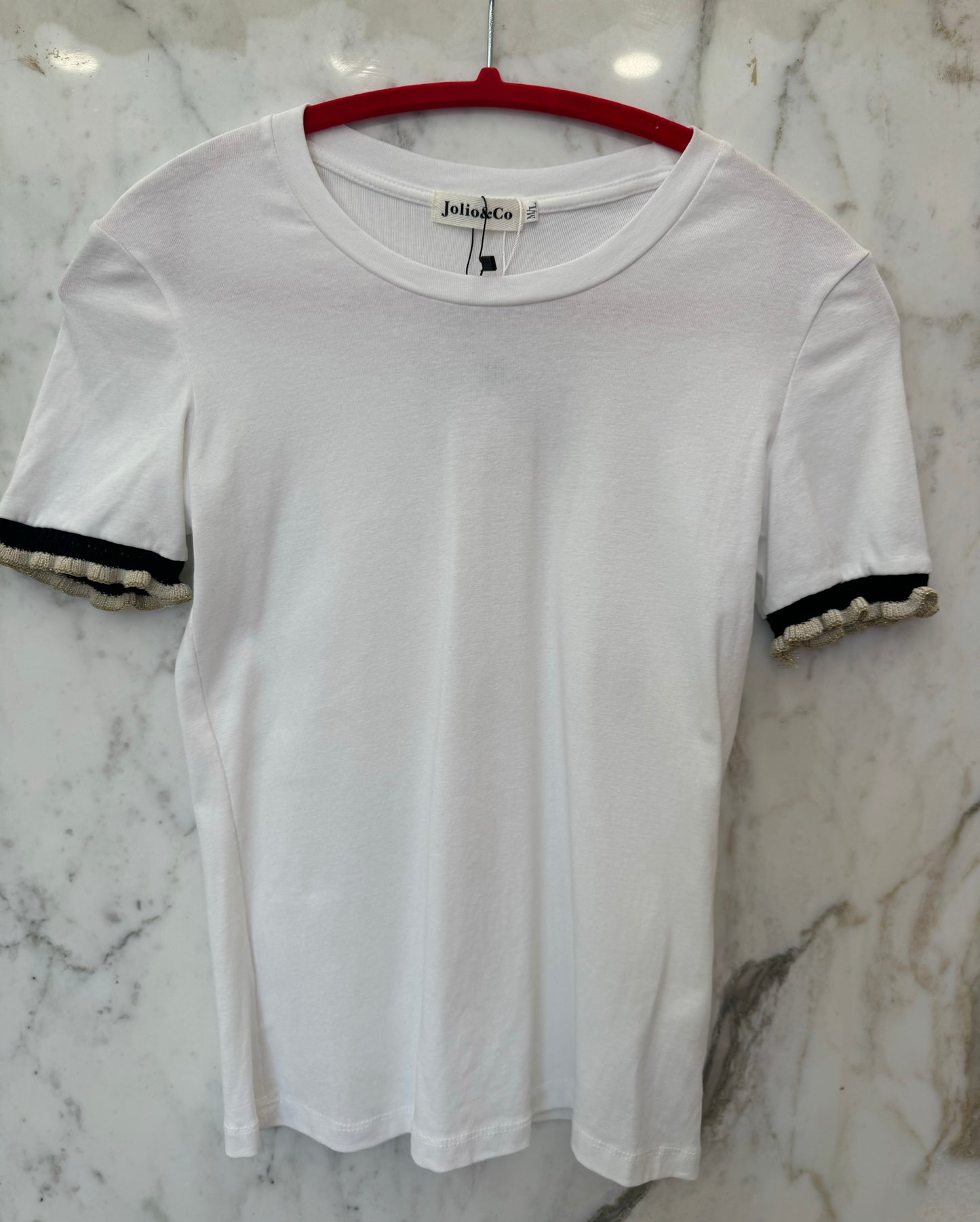 T-shirt blanc manches bandes beige