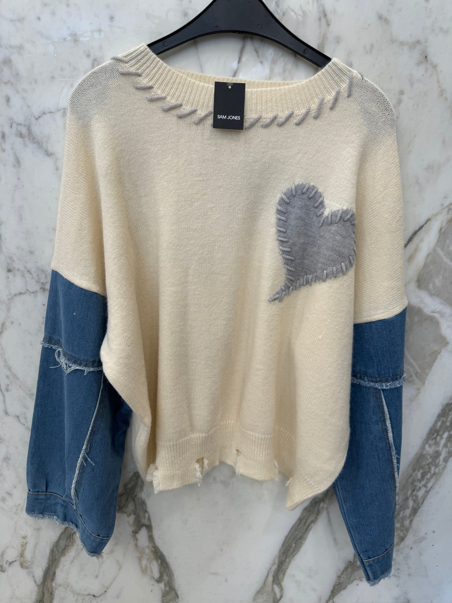 Pull bi-matière manches jean
