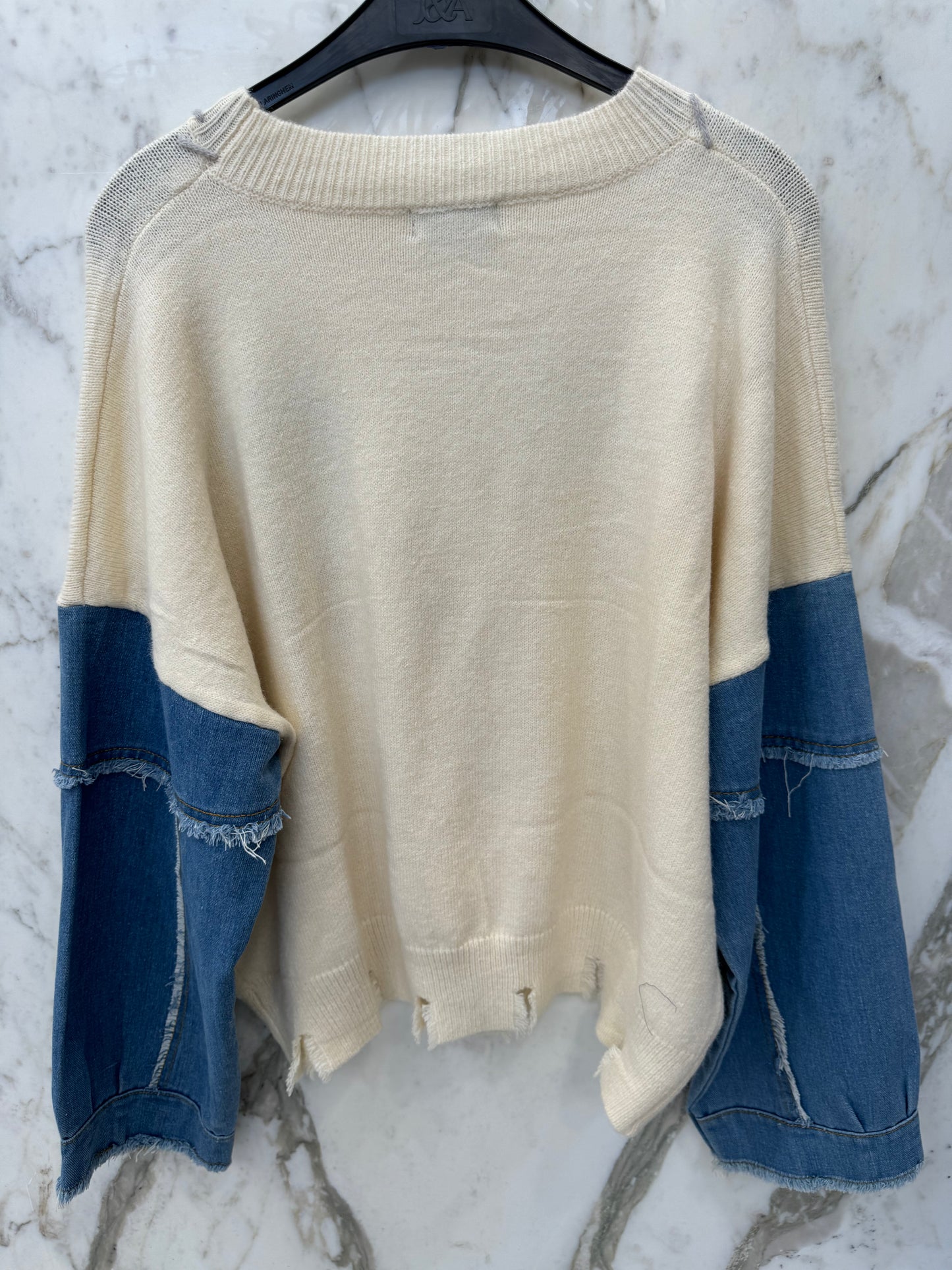 Pull bi-matière manches jean