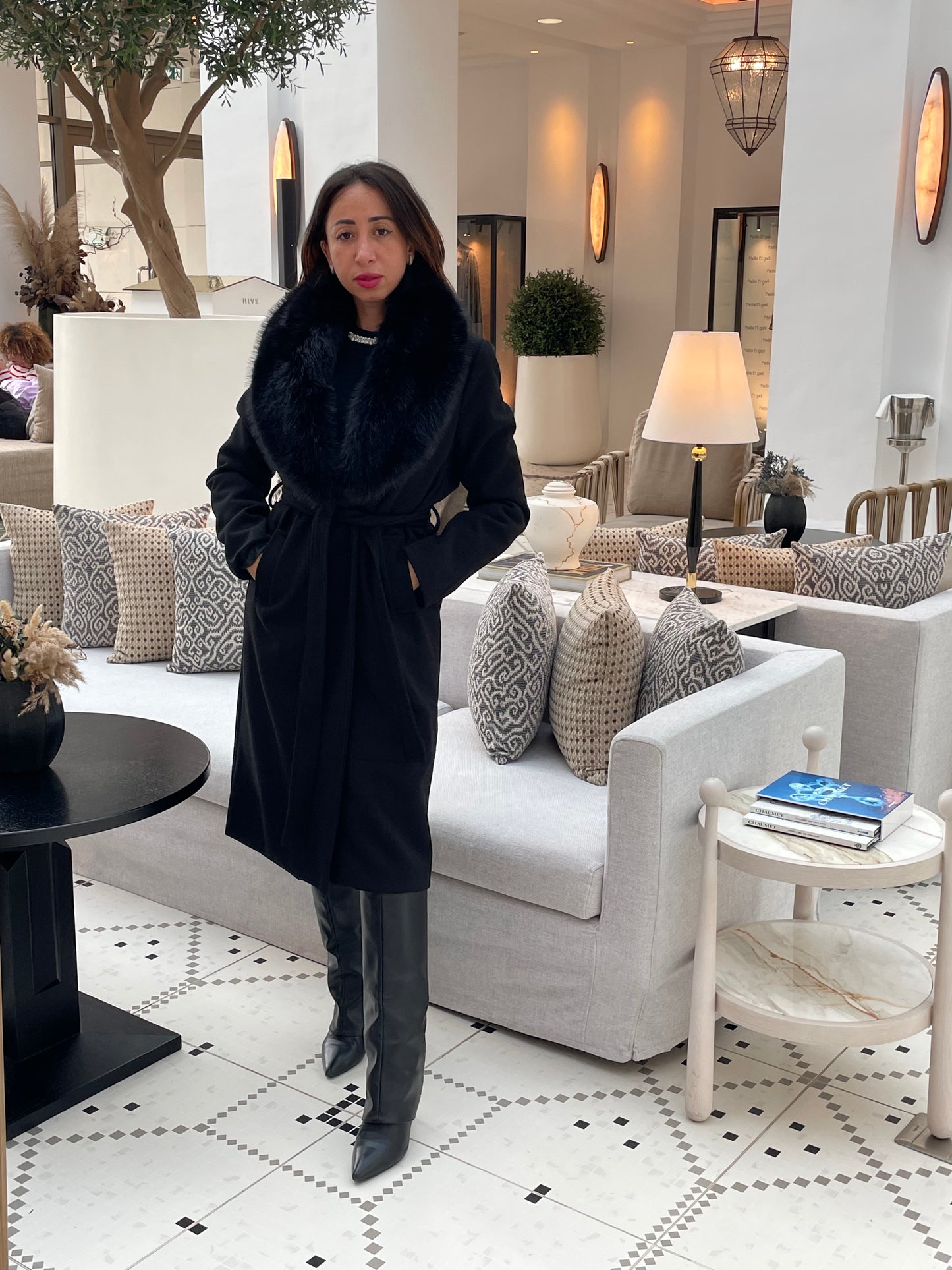 Manteau long col fourrure amovible