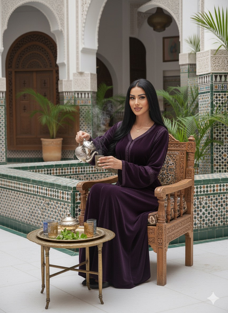 caftan velours avec ceinture chic