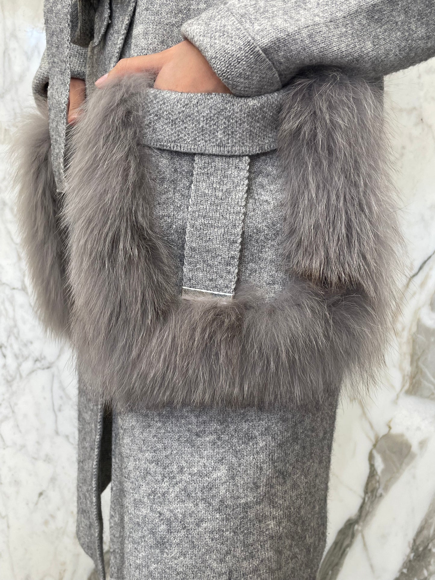 Manteau long habillé laine et cachemire poches renard