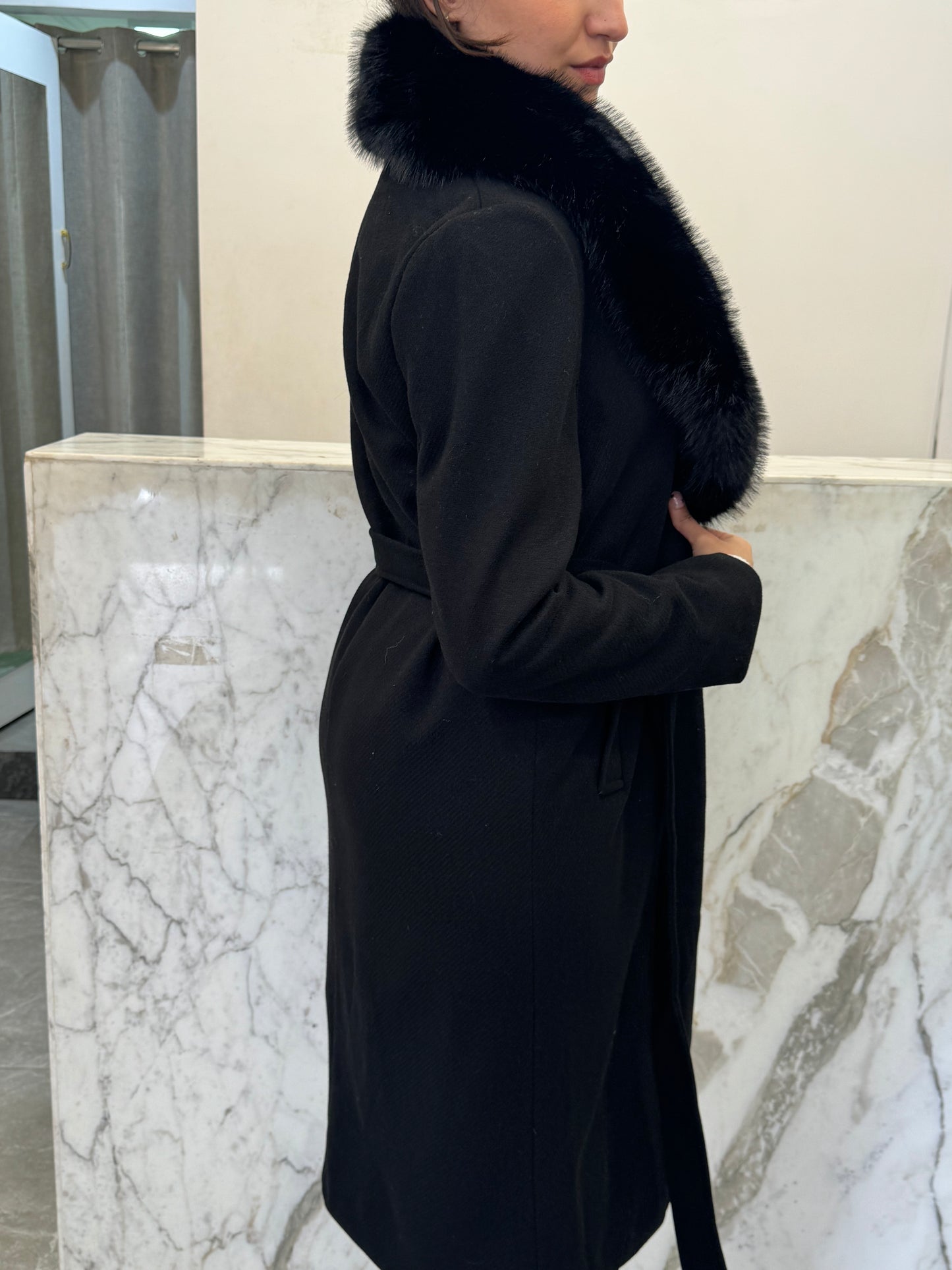 Manteau long col fourrure amovible