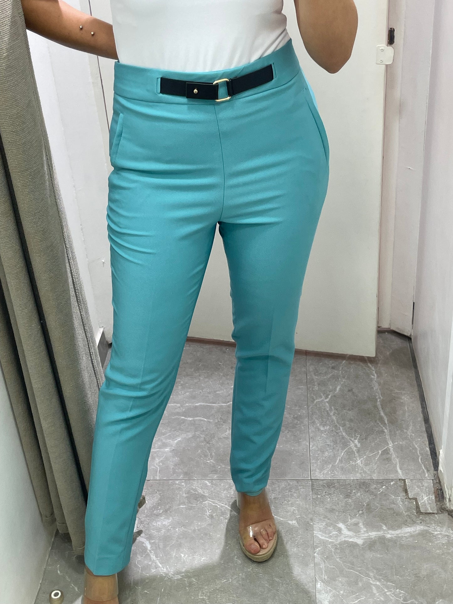 pantalon slim poches bleu