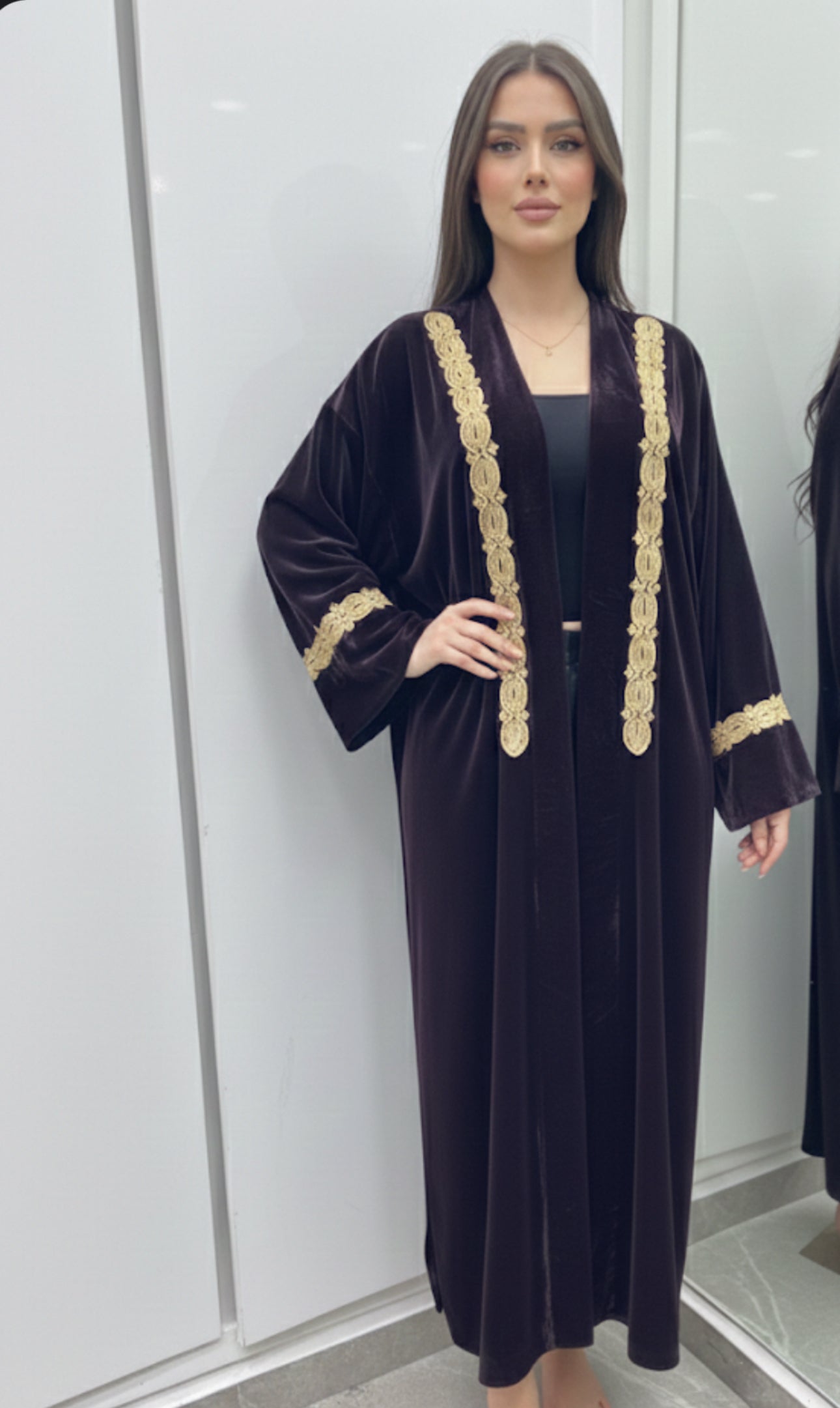 kimono brodé doré col manche