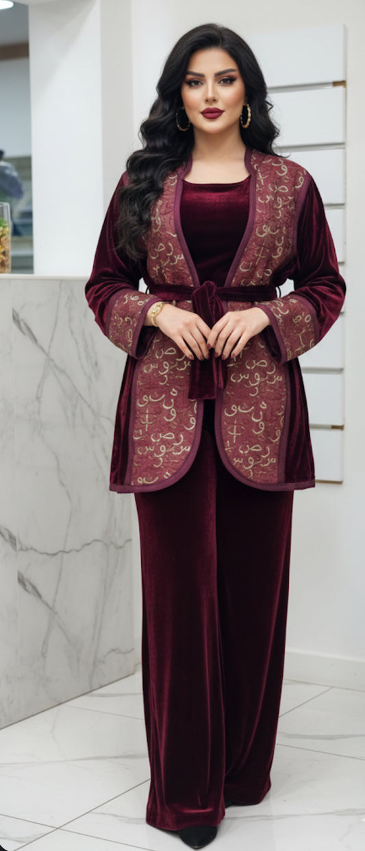 ensemble belli velours motifs écriture