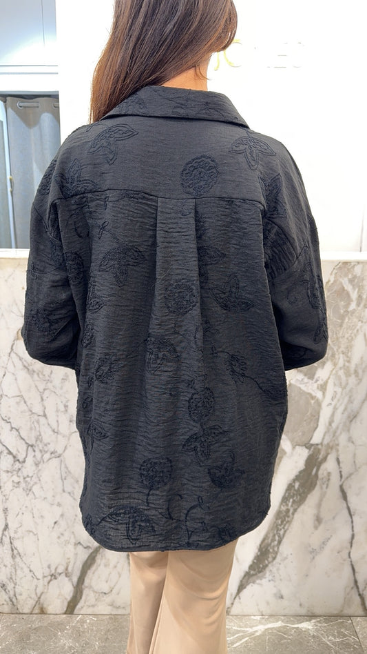 chemise lin brodée beige